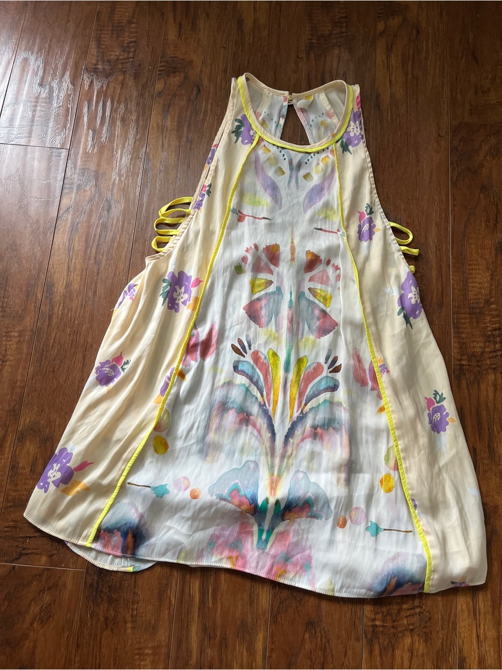 Free People Cream Floral Halter Mini Dress with Purpleโ and Yellow Accents